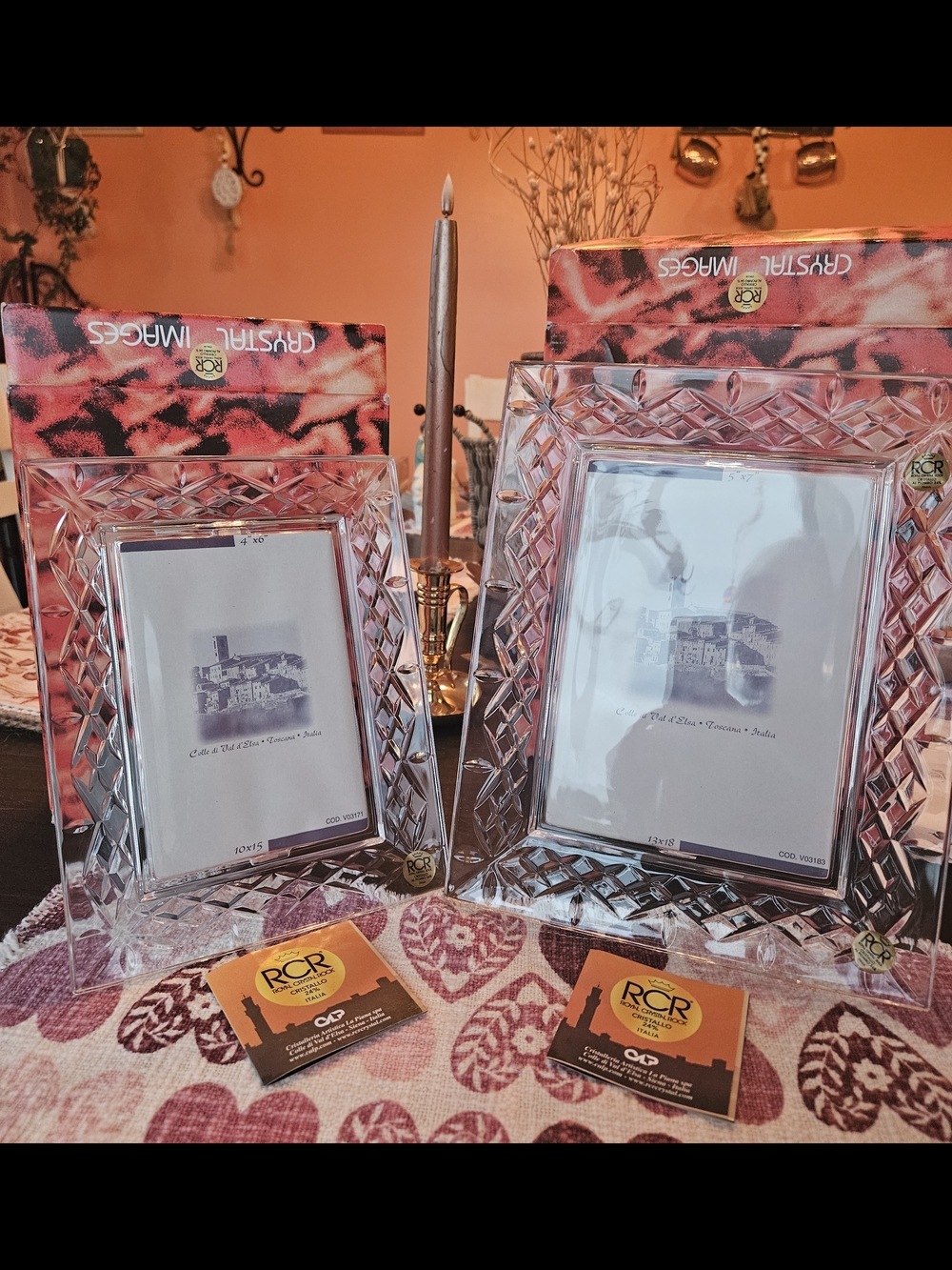 Set of 2 Vintage Italian RCR  Royal Crystal Rock Photo Frames New in Box